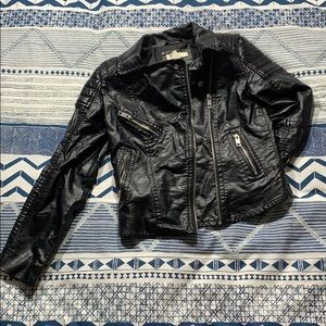 Black faux-leather moto-jacket